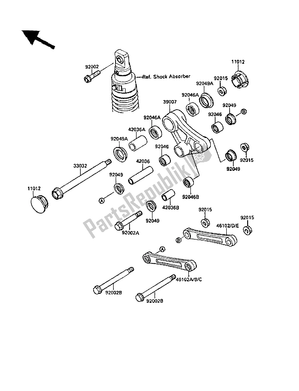 Alle onderdelen voor de Suspensie van de Kawasaki KLR 650 1987