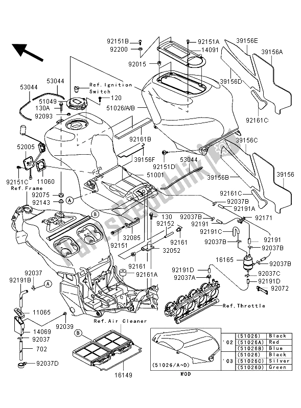 Todas las partes para Depósito De Combustible de Kawasaki Ninja ZX 12R 1200 2002