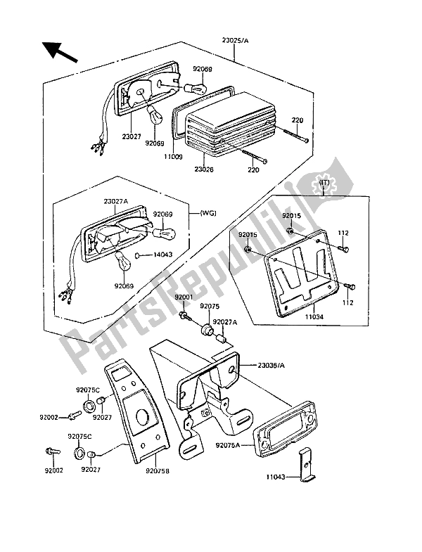 All parts for the Taillight(s) of the Kawasaki GT 550 1986