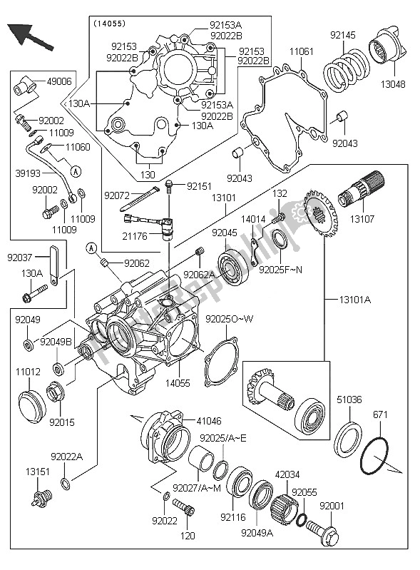 Toutes les pièces pour le Engrenage Conique Avant du Kawasaki VN 1600 Classic Tourer 2005