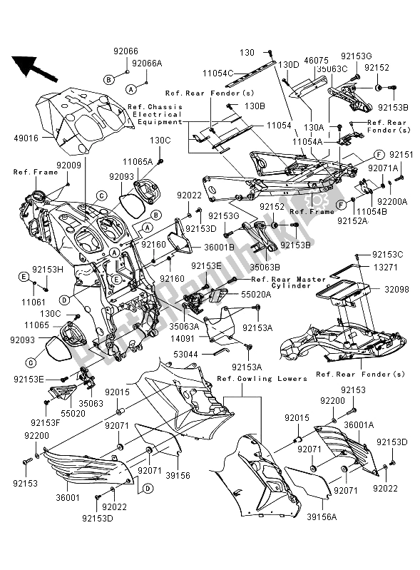 Alle onderdelen voor de Frame Hulpstukken van de Kawasaki ZZR 1400 2006