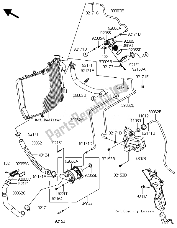 All parts for the Water Pipe of the Kawasaki ZZR 1400 ABS 2014