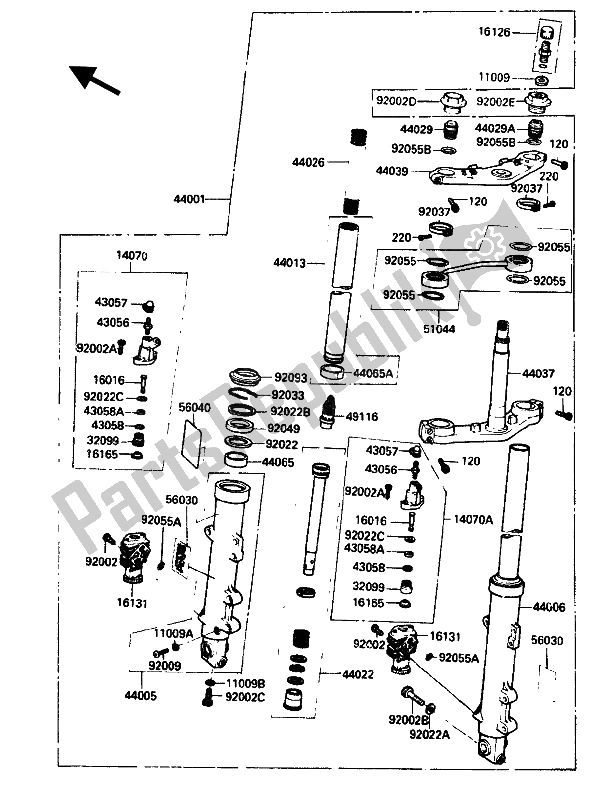 Tutte le parti per il Forcella Anteriore del Kawasaki GPZ 750R 1986