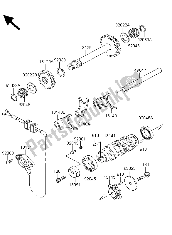 All parts for the Gear Change Drum & Shift Fork of the Kawasaki KLF 300 4X4 2003