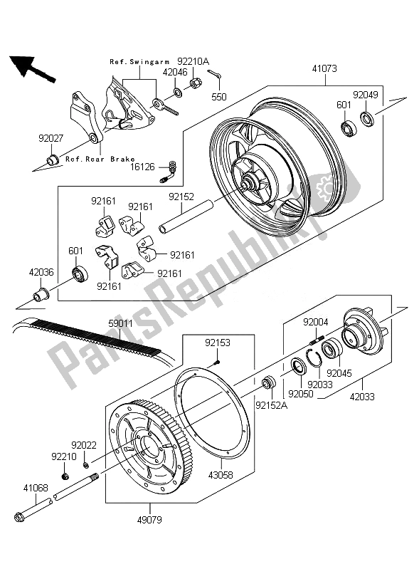 All parts for the Rear Hub of the Kawasaki VN 2000 Classic 2010