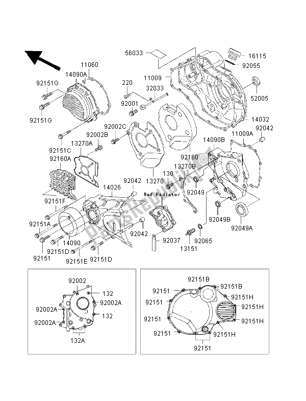 All parts for the Engine Cover of the Kawasaki ZRX 1100 1998