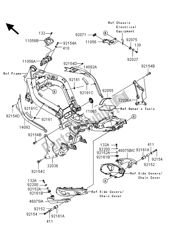 Alle onderdelen voor de Frame Hulpstukken van de Kawasaki ER 6N 650 2013