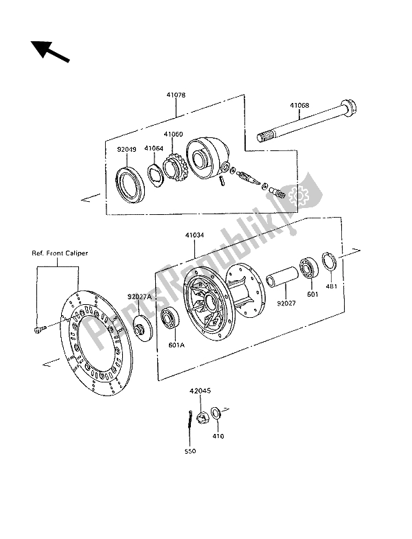 All parts for the Front Hub of the Kawasaki KLR 600 1992