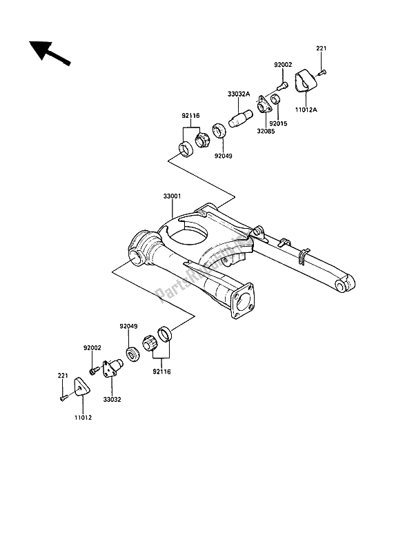 Alle onderdelen voor de Achterbrug van de Kawasaki 1000 GTR 1991