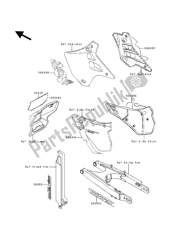 All parts for the Decal (blue) of the Kawasaki KDX 125 1991