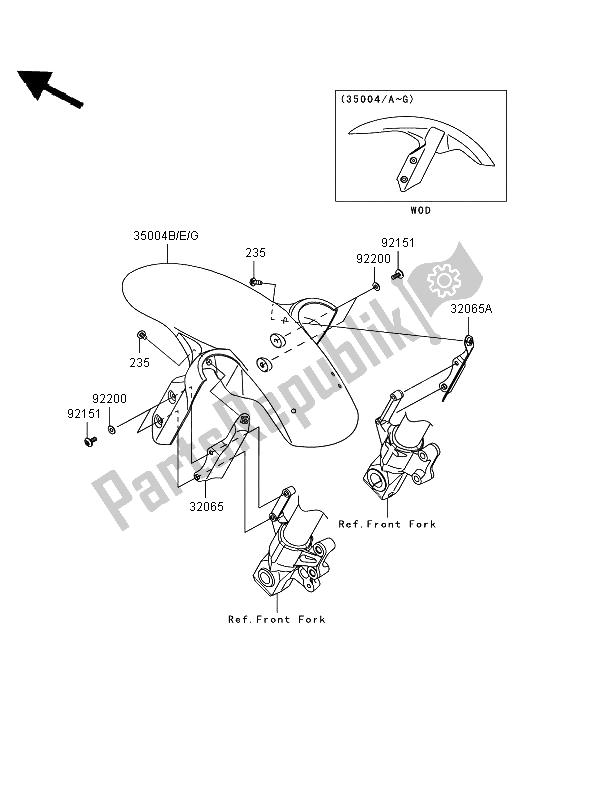 All parts for the Front Fender of the Kawasaki Versys ABS 650 2008
