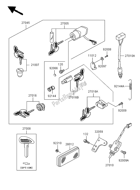 All parts for the Ignition Switch of the Kawasaki Eliminator 125 2007