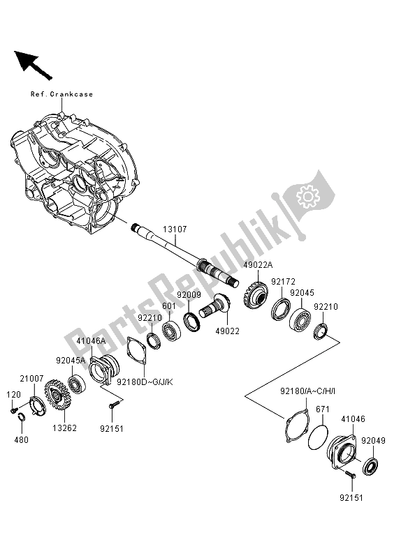 All parts for the Front Bevel Gear of the Kawasaki KVF 360 4X4 2013