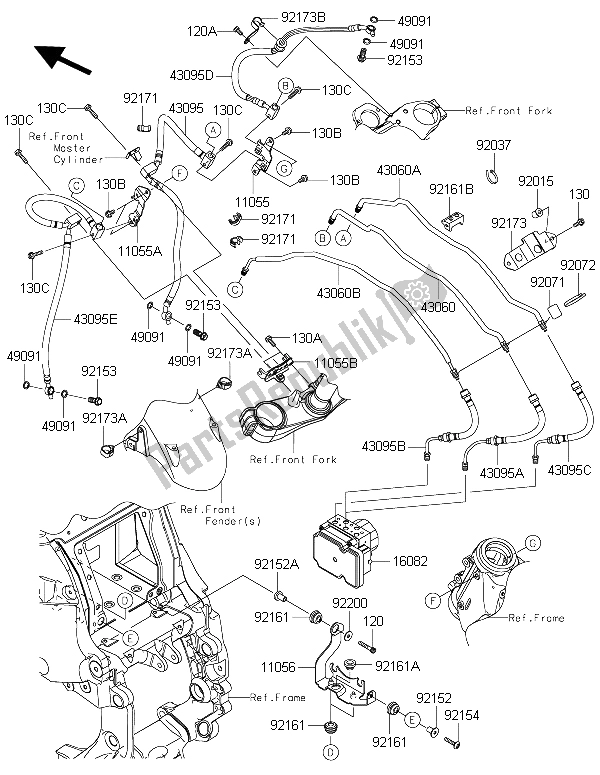 All parts for the Brake Piping of the Kawasaki 1400 GTR ABS 2016