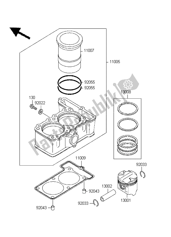 All parts for the Cylinder & Piston of the Kawasaki EL 252 1999