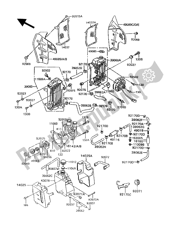 Alle onderdelen voor de Radiator van de Kawasaki KLR 600 1993