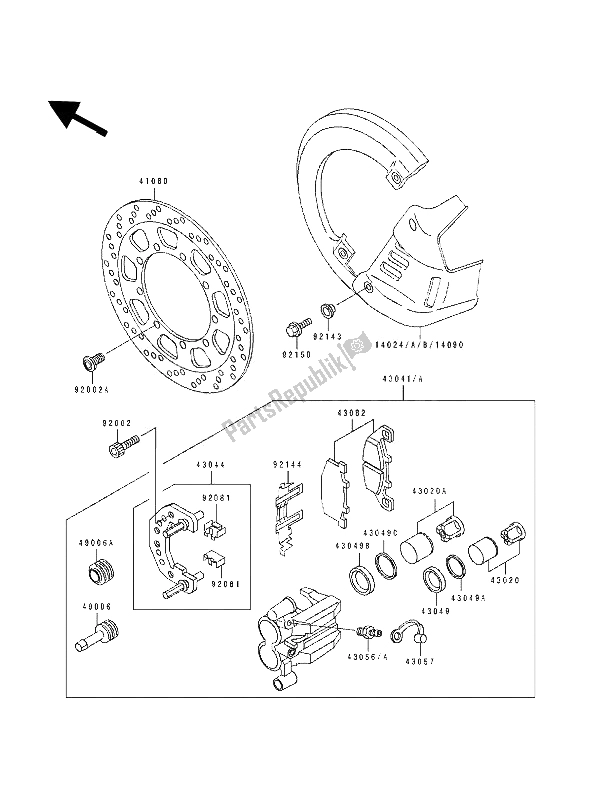 Toutes les pièces pour le étrier Avant du Kawasaki Tengai 650 1991