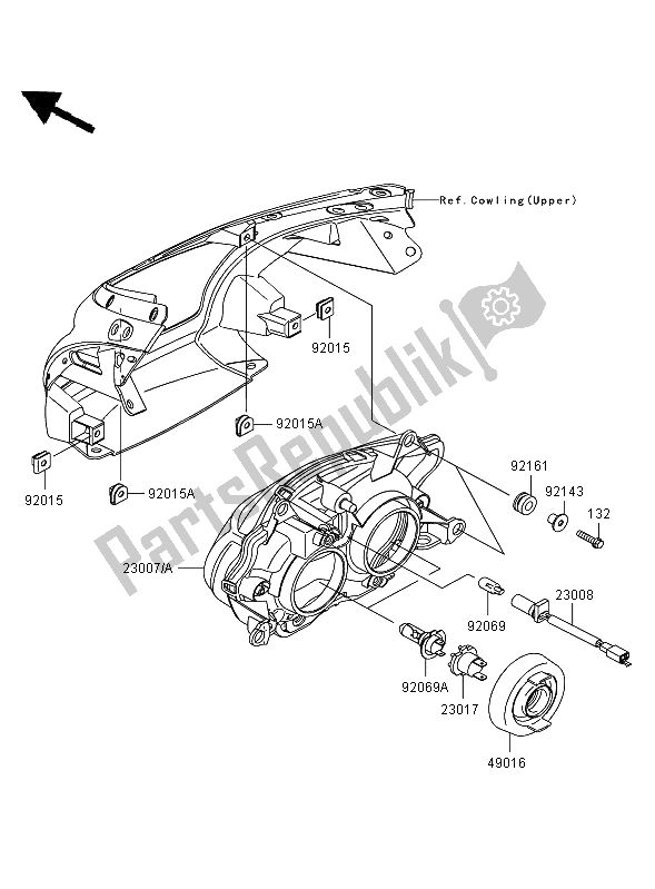 Alle onderdelen voor de Koplamp van de Kawasaki ER 6F 650 2006