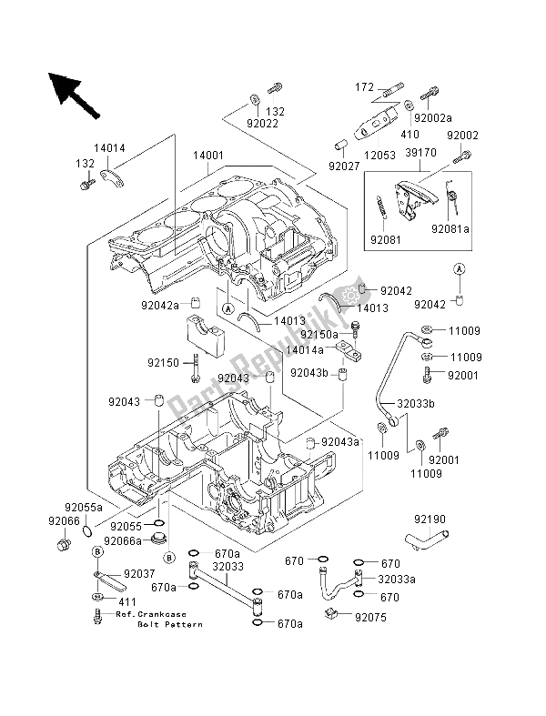 All parts for the Crankcase of the Kawasaki 1000 GTR 1999