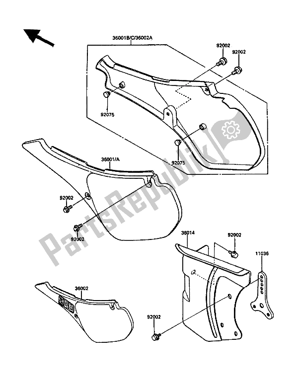 Toutes les pièces pour le Couvercles Latéraux Et Couvre Chaîne du Kawasaki KDX 200 1986