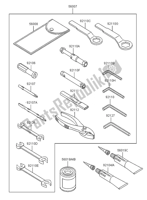 Alle onderdelen voor de Eigenaars Tools van de Kawasaki Ninja ZX 6R 600 2005