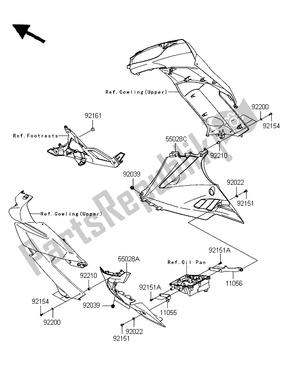 Tutte le parti per il Il Cofano Si Abbassa del Kawasaki ER 6F 650 2009