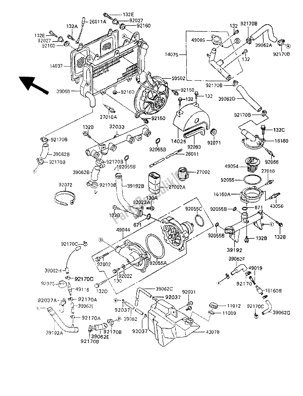 Alle onderdelen voor de Radiator van de Kawasaki GPZ 900R 1993