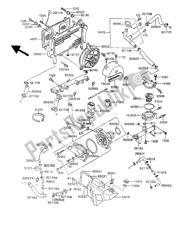 Toutes les pièces pour le Radiateur du Kawasaki GPZ 900R 1993