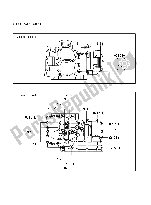 All parts for the Crankcase Bolt Pattern (  Er650ae57323) of the Kawasaki Versys ABS 650 2007