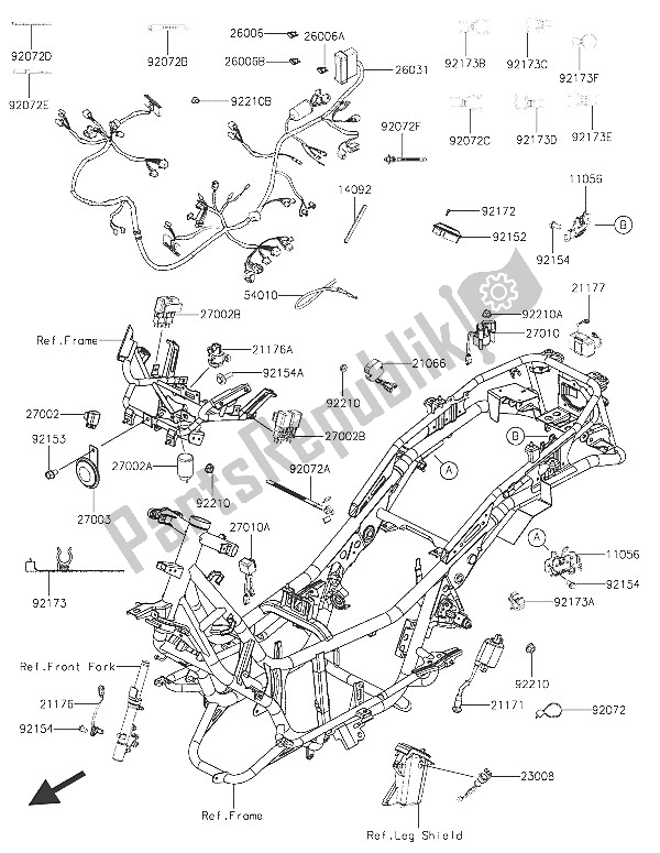 Tutte le parti per il Equipaggiamento Elettrico Del Telaio del Kawasaki J 125 2016