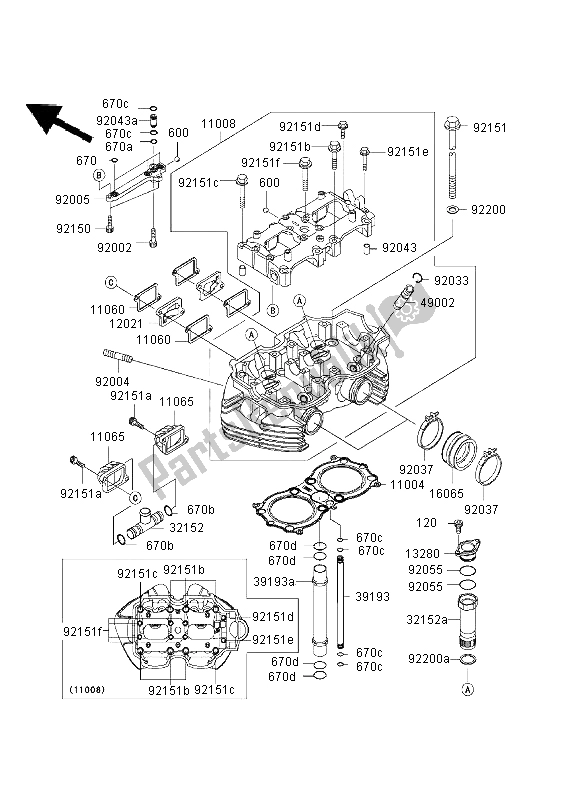 Tutte le parti per il Testata del Kawasaki W 650 2003