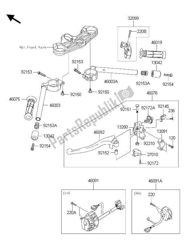 Todas as partes de Guidão do Kawasaki Ninja ZX 6R ABS 600 2015