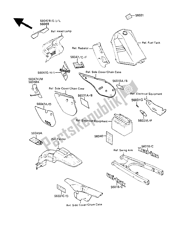 Tutte le parti per il Etichette del Kawasaki KMX 125 1987