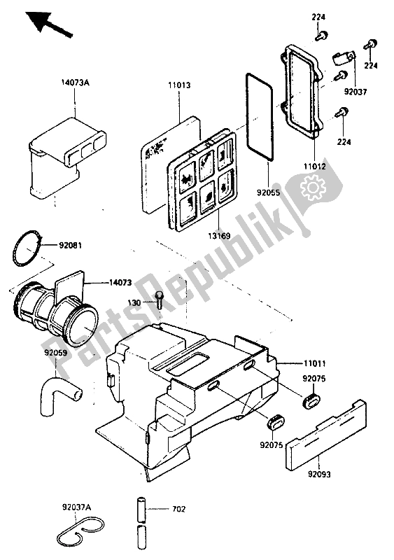 All parts for the Air Filter of the Kawasaki KLR 250 1986
