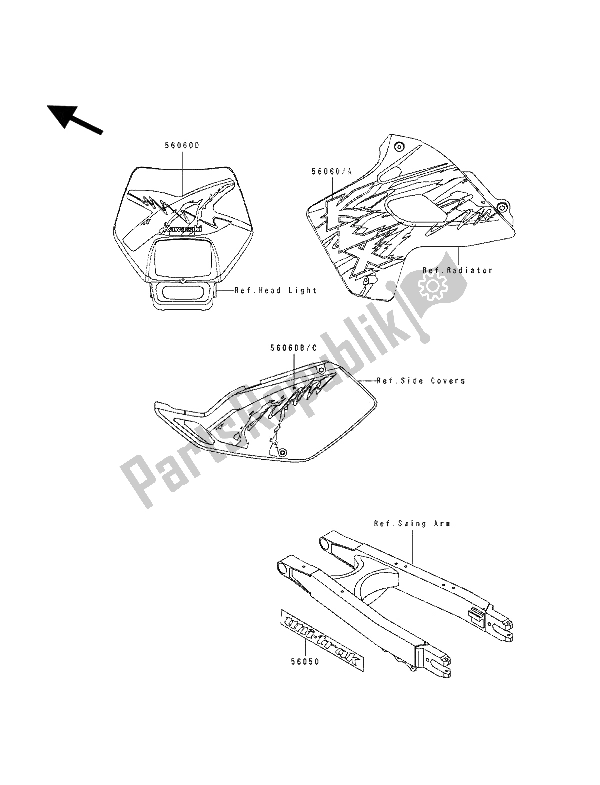 All parts for the Decals (red) of the Kawasaki KLX 250 1993