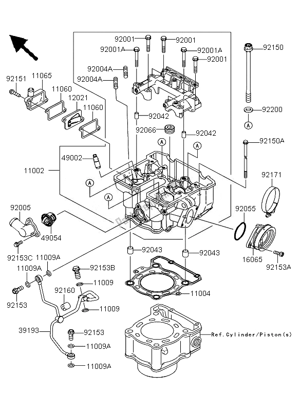 Alle onderdelen voor de Cilinderkop van de Kawasaki KLX 250 2010
