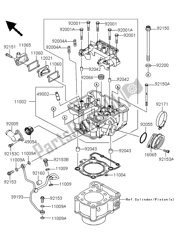 All parts for the Cylinder Head of the Kawasaki KLX 250 2010