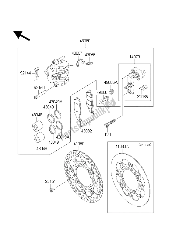 All parts for the Front Brake of the Kawasaki KX 250 2004