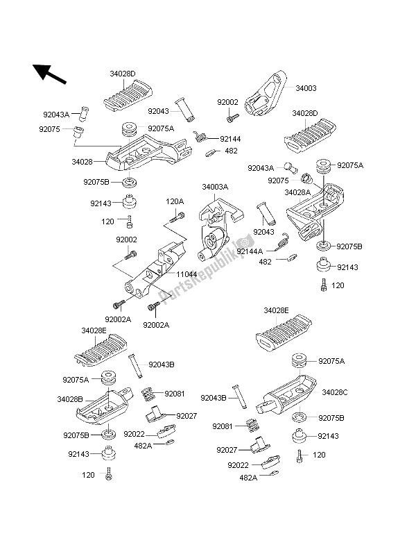 Todas as partes de Apoios Para Os Pés do Kawasaki 1000 GTR 1998
