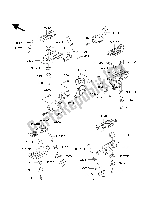 Alle onderdelen voor de Voetsteunen van de Kawasaki 1000 GTR 1998