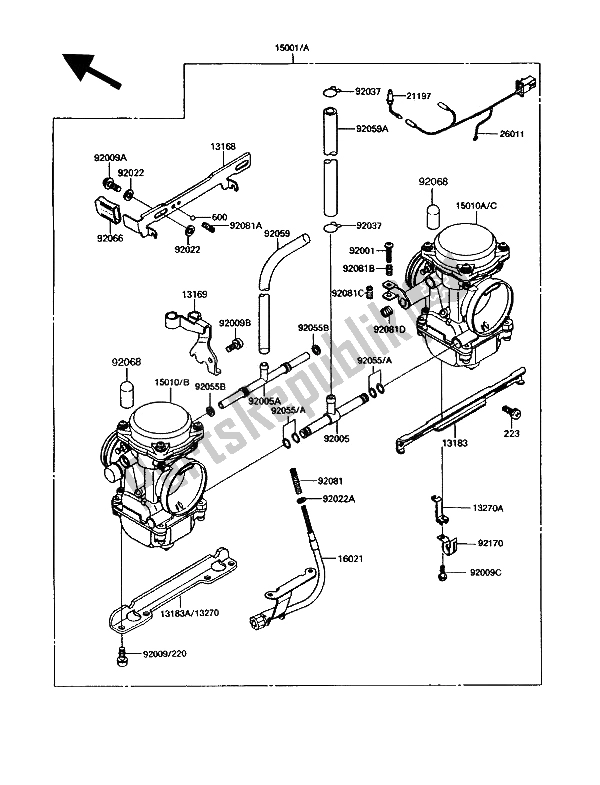 Todas as partes de Carburador do Kawasaki GPZ 305 Belt Drive 1991