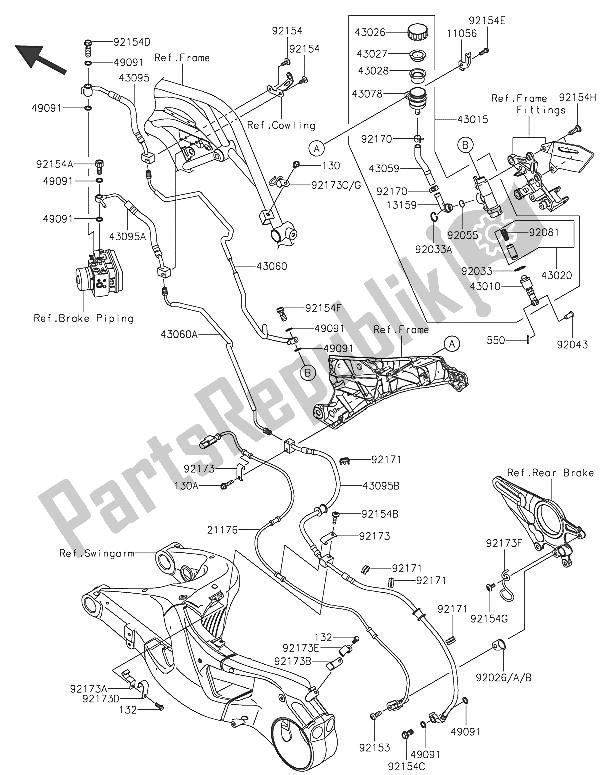 Tutte le parti per il Pompa Freno Posteriore del Kawasaki Ninja H2 1000 2016