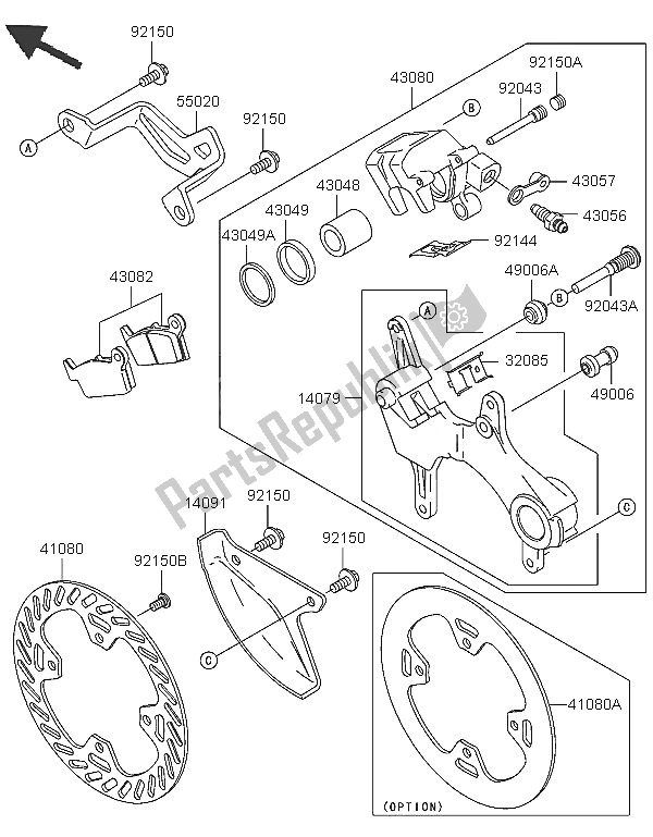 Alle onderdelen voor de Achterrem van de Kawasaki KX 250F 2005