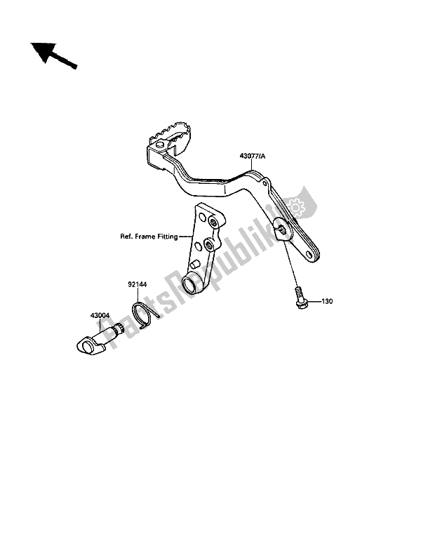 Alle onderdelen voor de Rempedaal van de Kawasaki KLR 650 1988