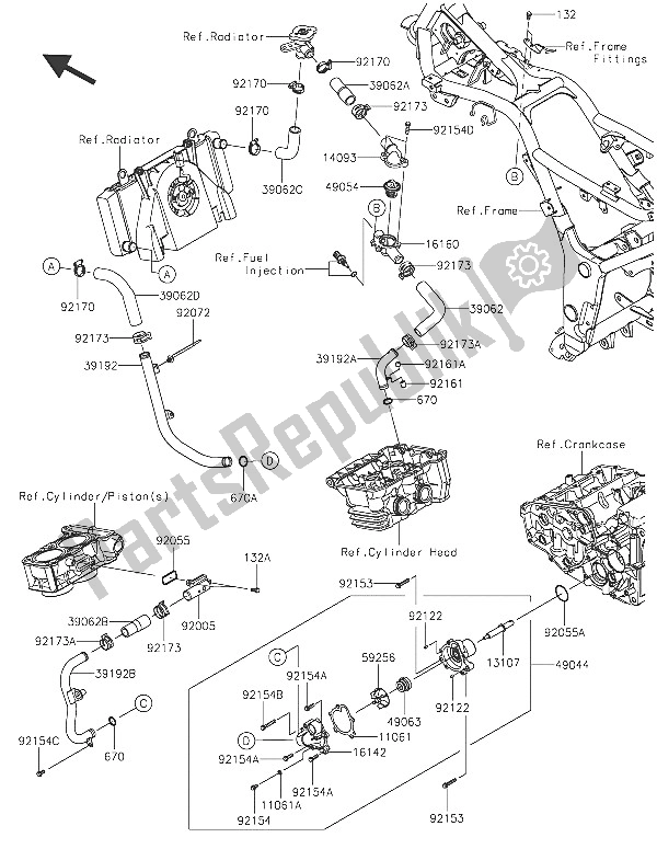 Tutte le parti per il Tubo Dell'acqua del Kawasaki Z 300 2016