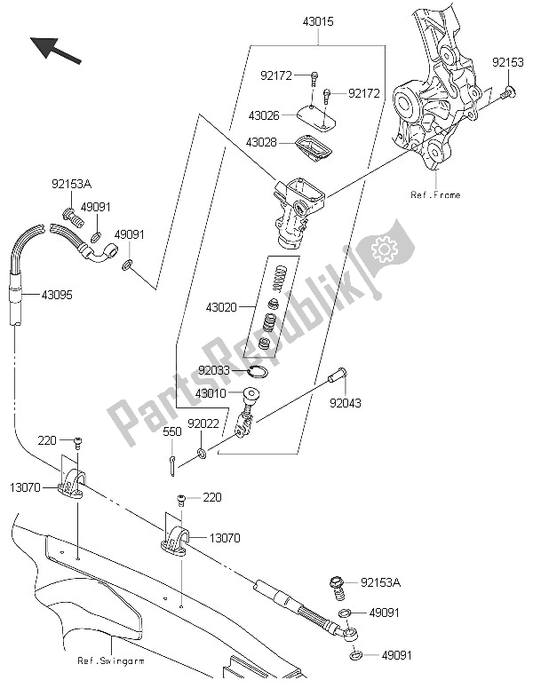 All parts for the Rear Master Cylinder of the Kawasaki KX 450F 2016