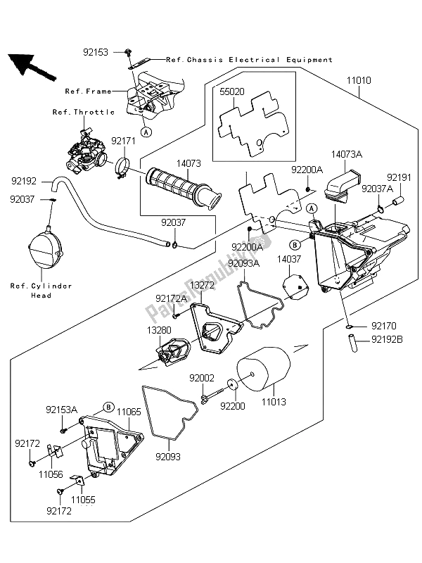 All parts for the Air Cleaner of the Kawasaki D Tracker 125 2011