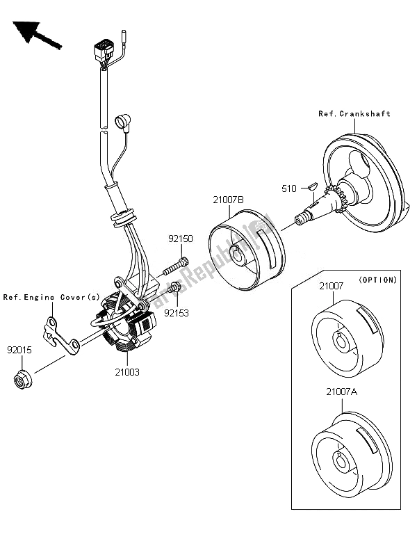 All parts for the Generator of the Kawasaki KX 250F 2010