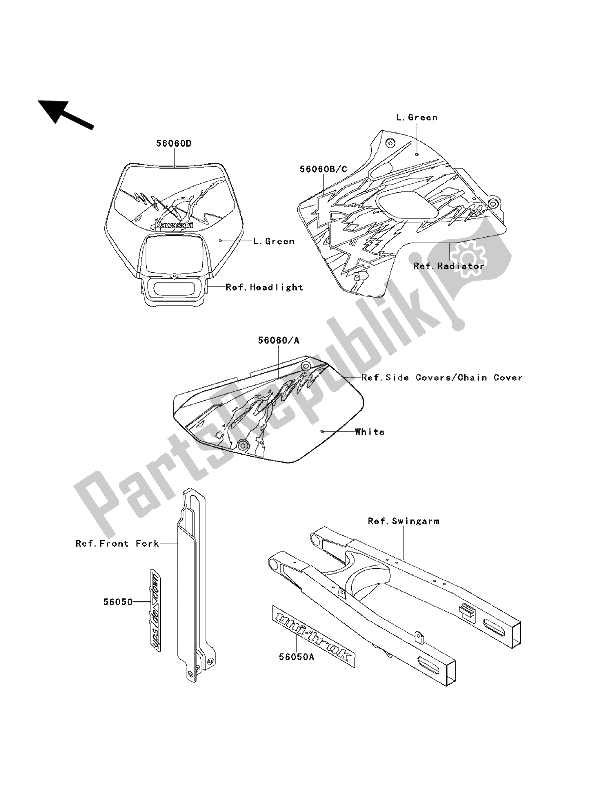 Tutte le parti per il Decalcomanie (verde) del Kawasaki KLX 650 1994