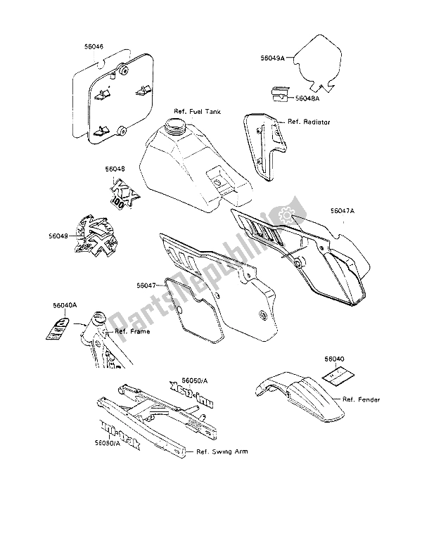 Alle onderdelen voor de Etiketten van de Kawasaki KX 100 1989